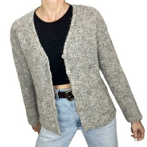 Stile Benetton wool blend grey taupe marled boxy cardigan sweater XS